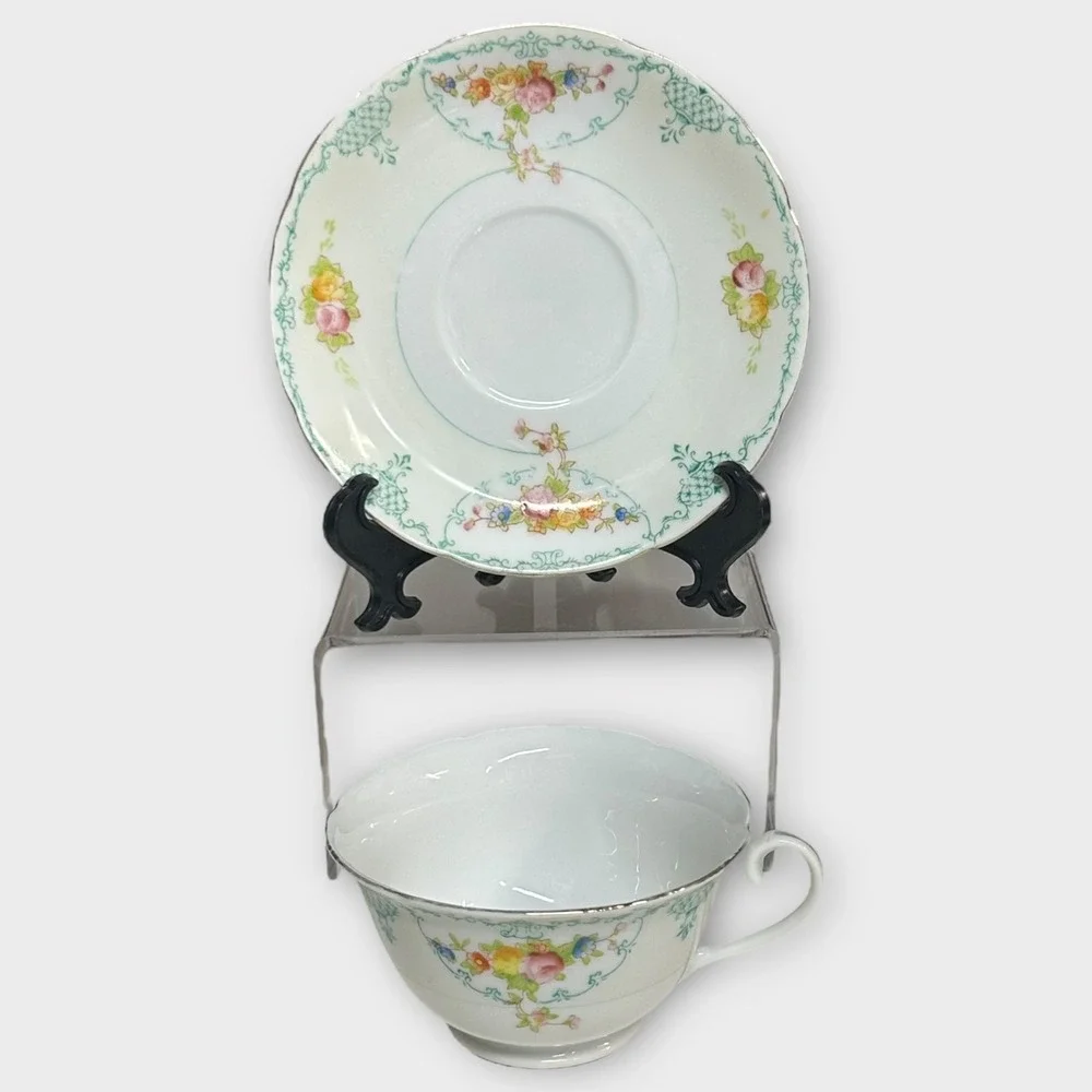 VTG Harco Japan Tea Cup & Saucer SET‎ OF 3 Hand Painted Floral Lattice Porcelain